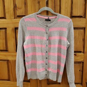 Pure Cashmere Apt. 9 Sweater Pink and Gray Stripe Button Up Cardigan